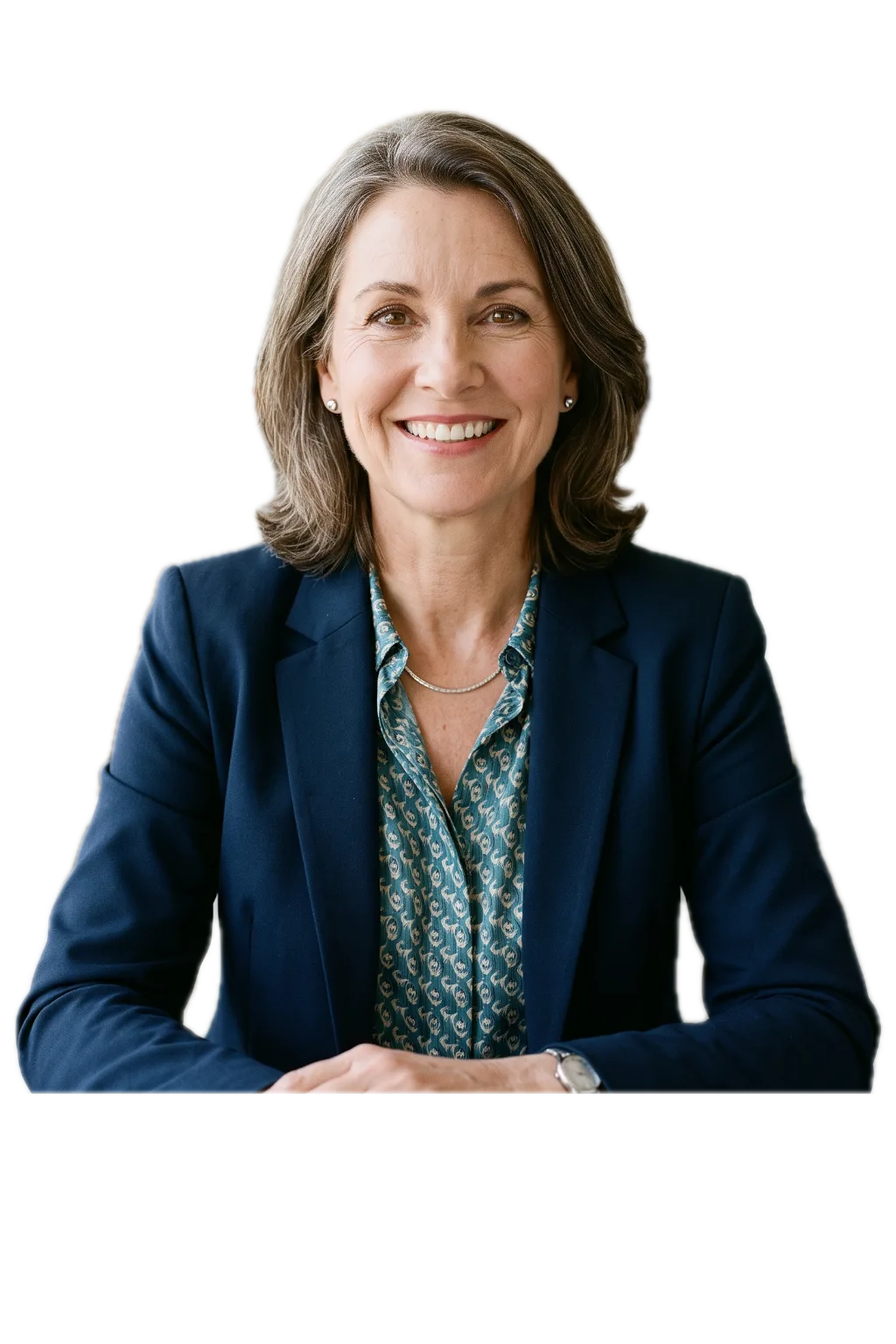 An HR manager in a navy blazer