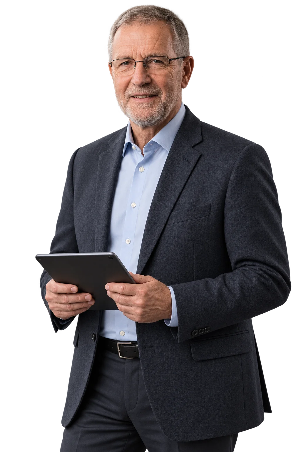 A health and safety team member reviewing a tablet